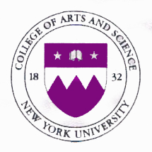 Seal of the College of Arts and Science, New York University (NYU), featuring a purple shield with a book and stars, and the year 1832.